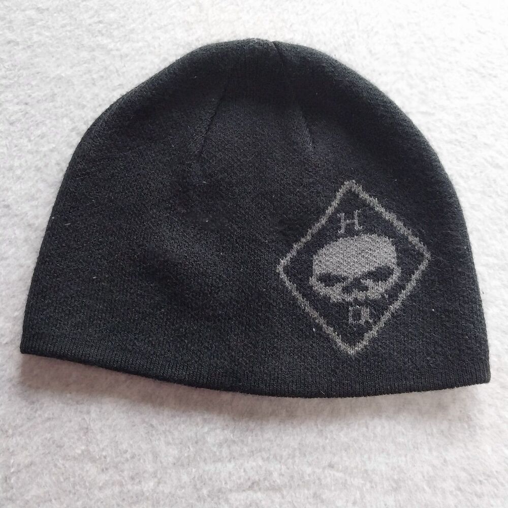 Harley-Davidson Willie G Skull Knit Beanie Hat Black Gray Diamond HD Logo